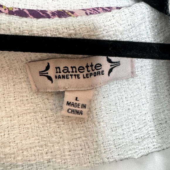 Nanette Lepore White Tweed Double Breasted Blazer Jacket Gold Buttons Size L - Picture 8 of 9